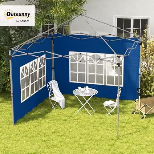 Outsunny Blue Polyester Gazebo Side Panels for 3x3m or 3x4m Pop Up Gazebos, 2 Pack – 2