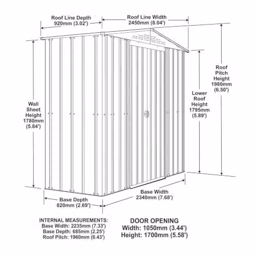 Globel Green Metal Garden Storage Shed with Apex Roof, Sliding Double Doors and Air Vents, W/D/H: 243.84 x 91.44 x 198 cm – 3