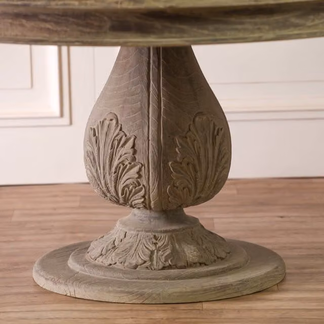 Glasstone Rustic Washed Round Wood Dining Table in Brown, Diameter: 150 cm, Height: 76.5 cm