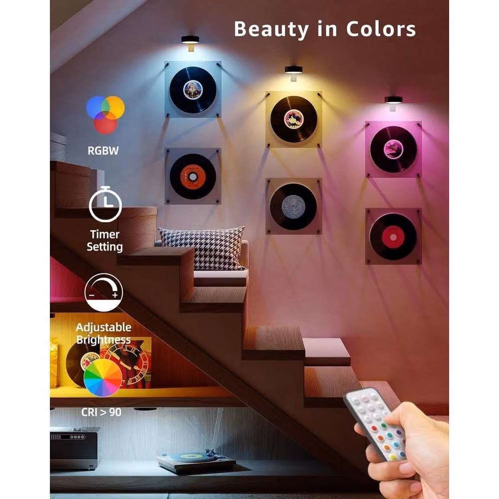 KORVIXA 3-Piece Rechargeable RGB Picture Light Set in Black with Remote Control – 2