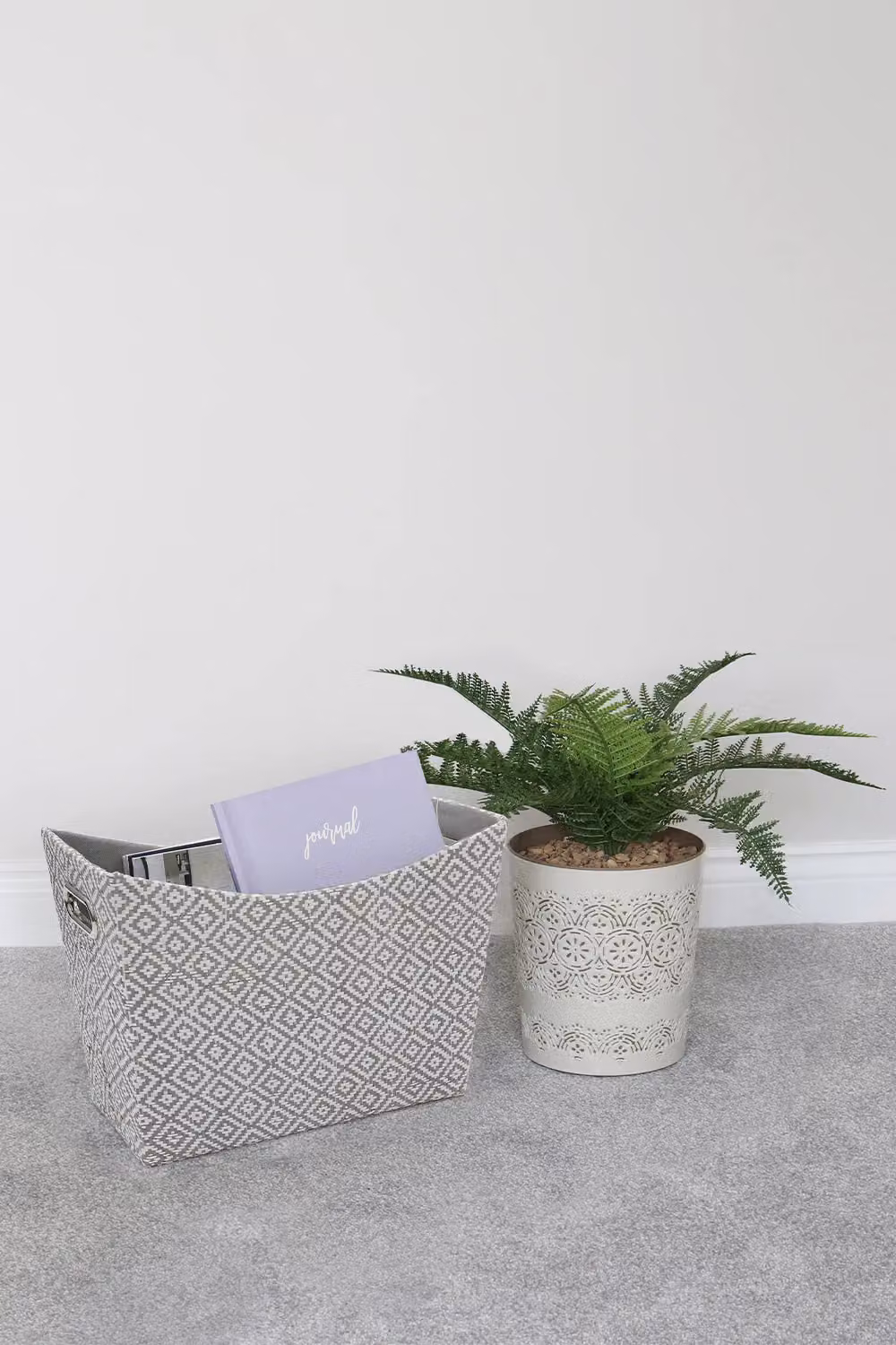 JVL Argyle Rectangular Paper Tapered Storage Basket in Grey with Handles – 2