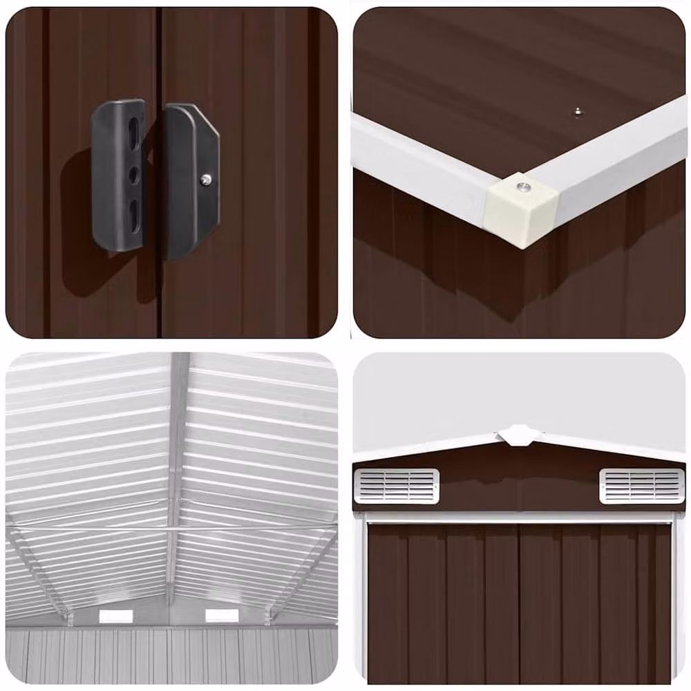 Berkfield Home Brown Metal Garden Shed with Sliding Gable Doors, W/D/H: 257 x 392 x 181 cm – 4