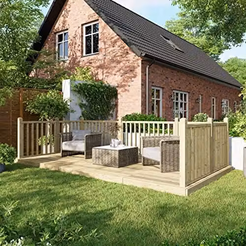 Powersheds Premium Wooden Decking Kit with Hand Rails on Three Sides, Brown
