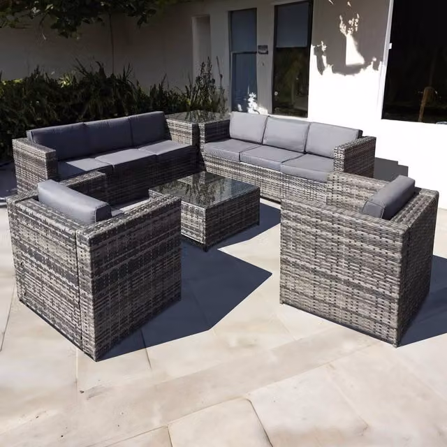 Oseasons Malta 8 Seat L-Shape Rattan Corner Garden Set in Walnut Grey and Brown – 1