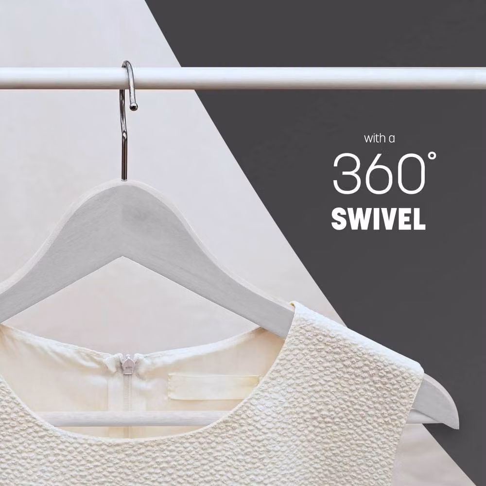 Dyzi 20 Pack White Wooden Clothes Hangers with Non-Slip Bar, Notches and Swivel Hook – 2