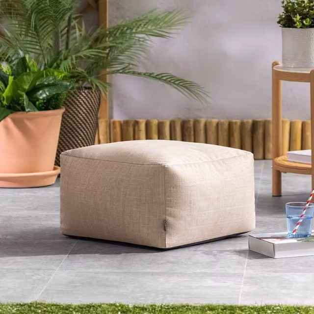icon Amara Woven Outdoor Footstool in Beige