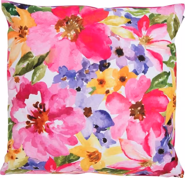 ICON Pink Watercolour Floral Print Stain Repellent Outdoor Square Cushion