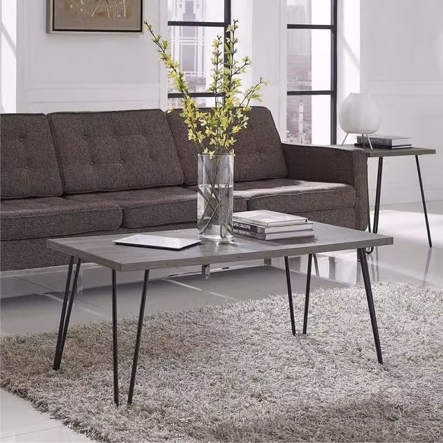 Owen Retro Rectangular Coffee Table in Grey Oak and Black