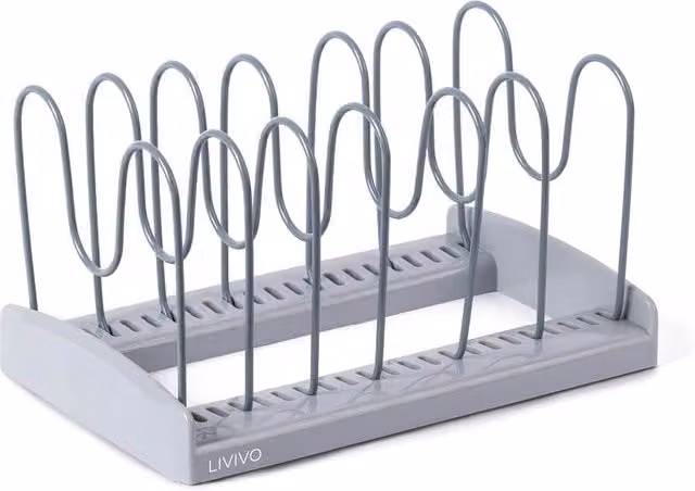 LIVIVO Adjustable Grey Metal Pan Lid Holder and Kitchen Storage Rack with Anti-Slip Dividers
