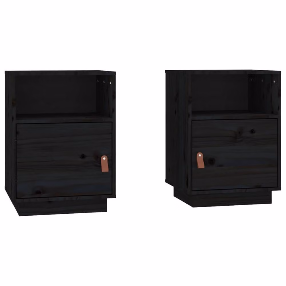 Berkfield Home Beautiful Bedside Cabinets, Set of 2, Black Solid Pine Wood, W/D/H: 40 x 34 x 55 cm – 2