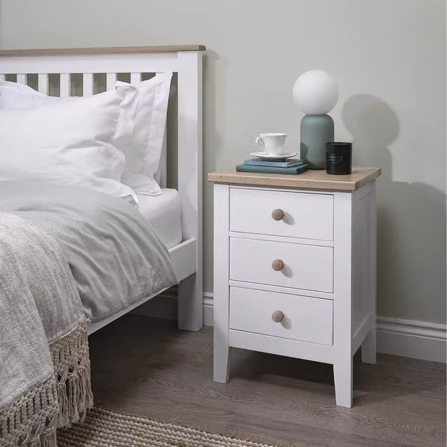 Noa and Nani Modern Oak Wood Bedside Chest in White