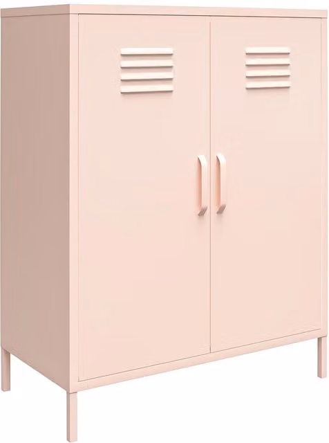 Mission District Modern 2-Door Storage Cabinet in Soft White and Pink