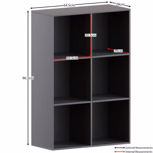 Vida Designs Durham 6 Cube Storage Organiser with 3 Grey Baskets, Black, W/D/H: 96.5 x 64.5 x 29.0 cm – 7