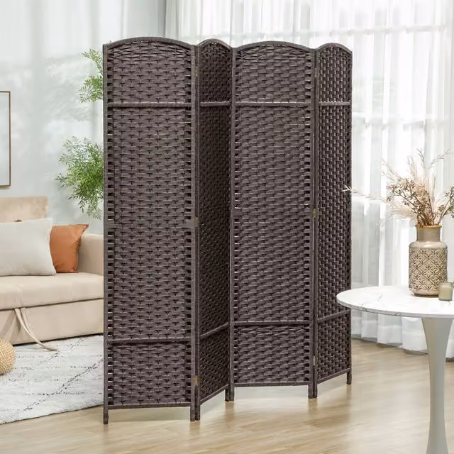 HOMCOM Brown Pine Wood Panel Folding Room Divider