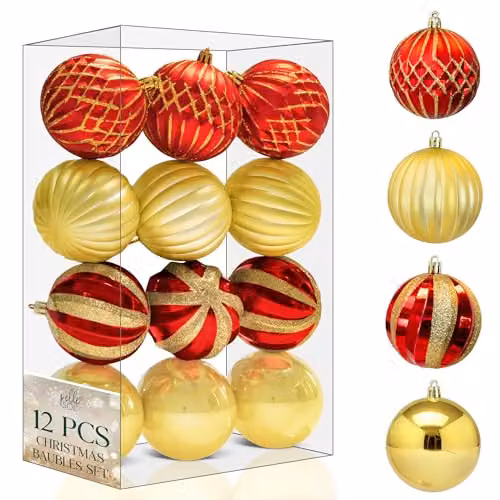Pelle & Sol 12 Piece Red and Gold Christmas Bauble Set – 1
