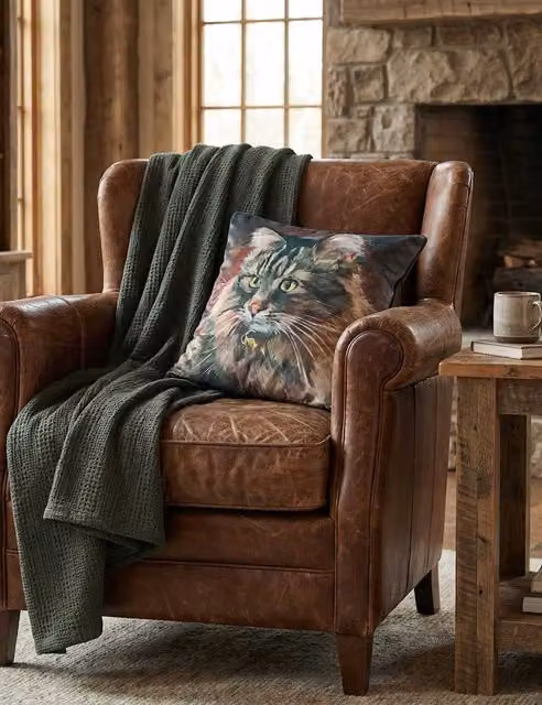 MM Linen Cat n Mouse Multicolour Square Velvet Cushion