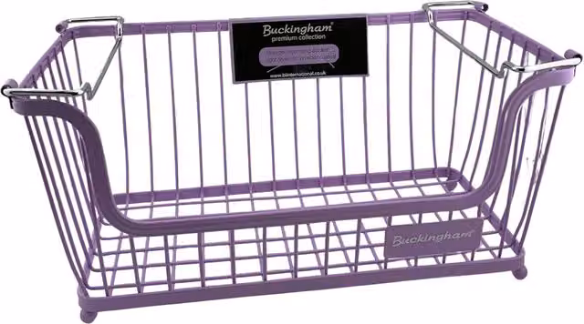 Buckingham Multi-Purpose Stackable Mesh Storage Organising Basket with Handles, Purple and Silver, W: 30.5 cm, D: 16 cm, H: 15 cm