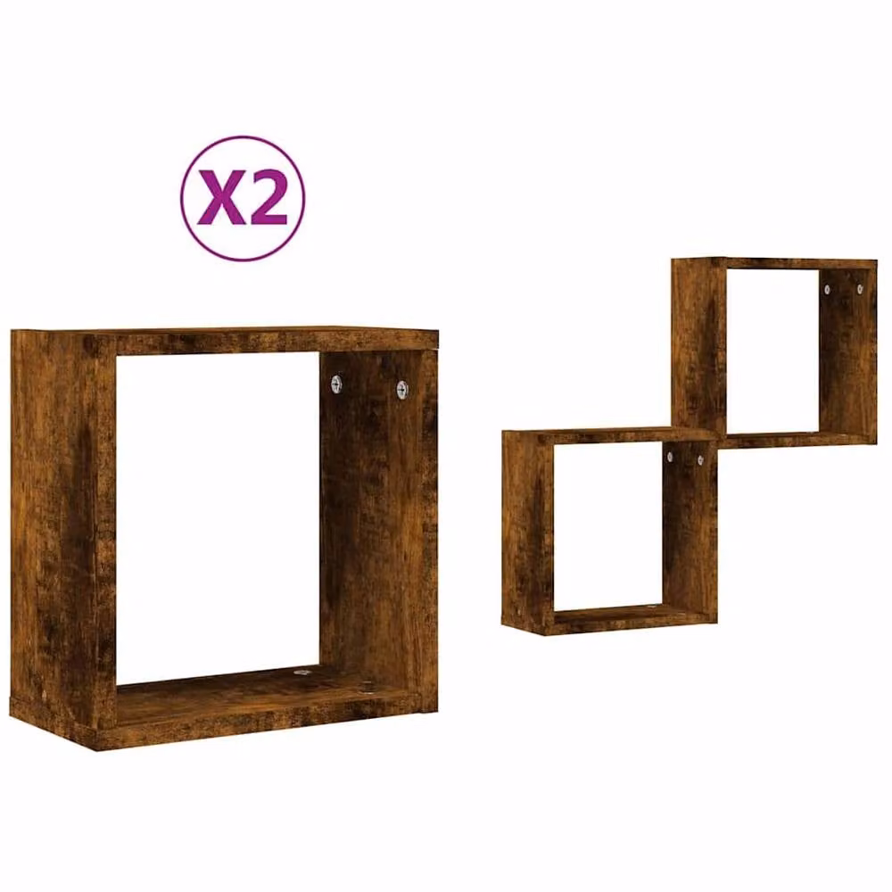 Berkfield Home Wall Mounted Cube Shelves, 2 Pack, Smoked Oak Brown, W/D/H: 30 x 15 x 30 cm – 3