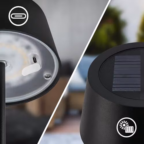 Briloner Black Rechargeable Solar LED Table Lamp with CCT and Dimming, IP44, W/D/H: 11.5 x 11.5 x 34.0 cm – 3
