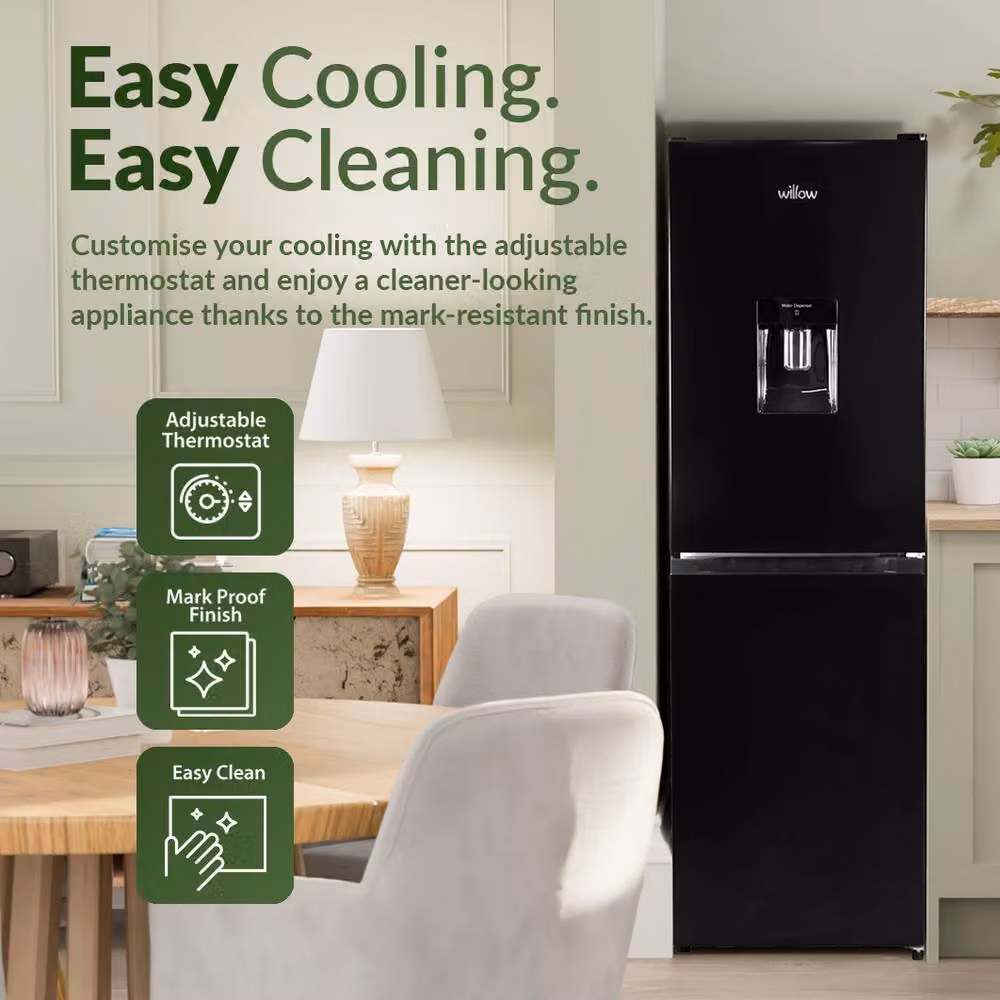 Willow 254L Black Freestanding Fridge Freezer with Water Dispenser, W/D/H: 55 x 54 x 175 cm – 2