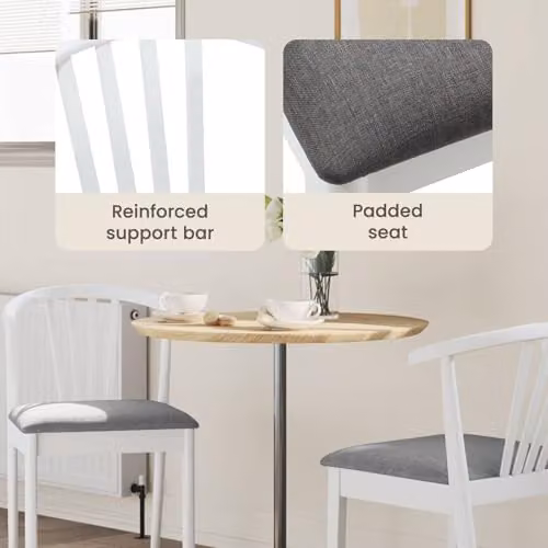 vidaXL Set of 2 Dining Chairs in White and Grey Solid Rubberwood with Armrests – 2