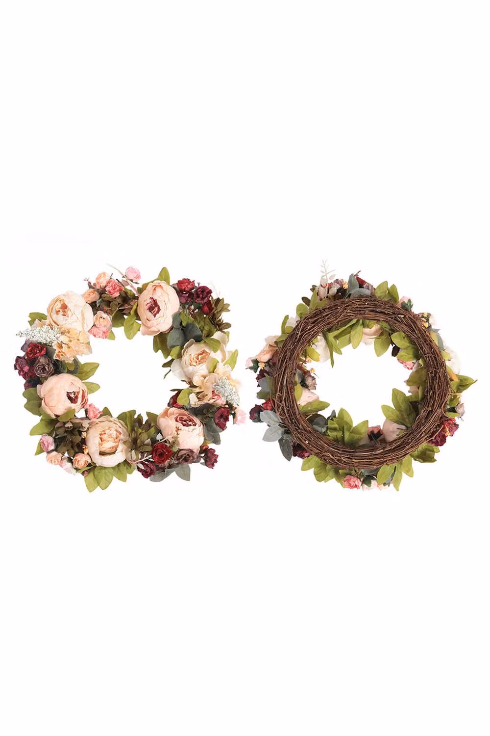 Living and Home Pink Artificial Peony Mixed Flower Wreath, Diameter: 45 cm – 3