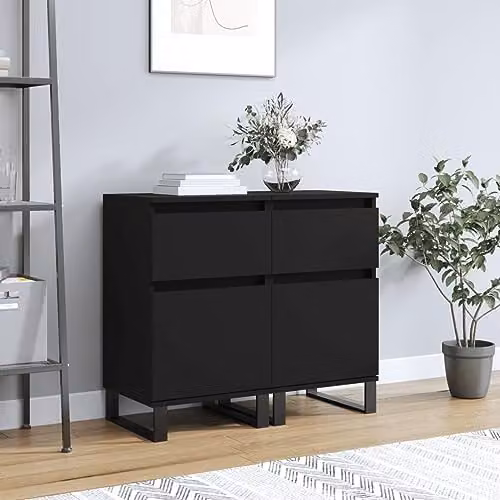 vidaXL Set of 2 Modern Black Sideboards in Engineered Wood, W/D/H: 40 x 35 x 70 cm – 2