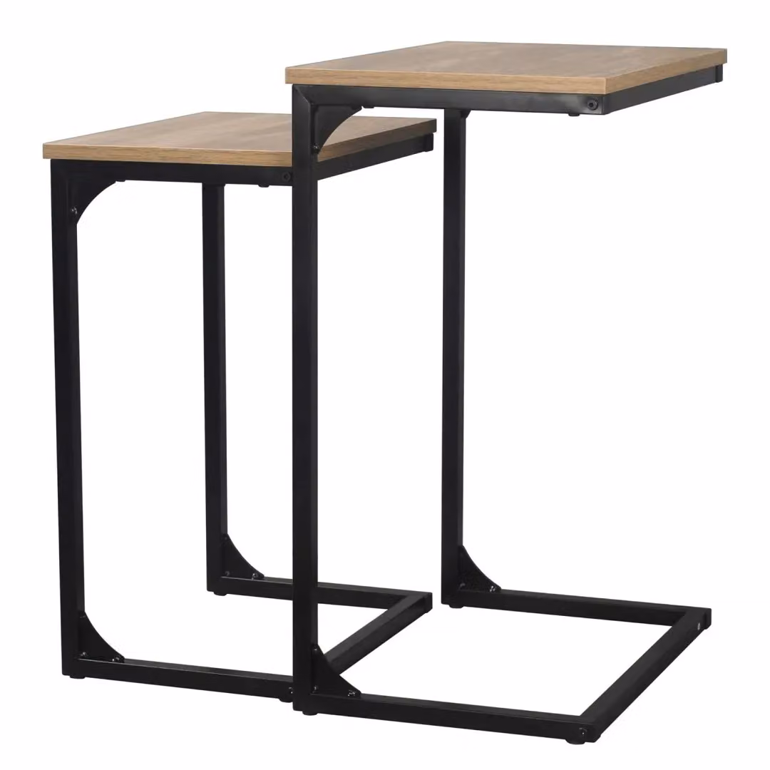 EONLION Seville Modern Nesting Coffee Table Set in Light Oak with Wood and Metal Frame – 2