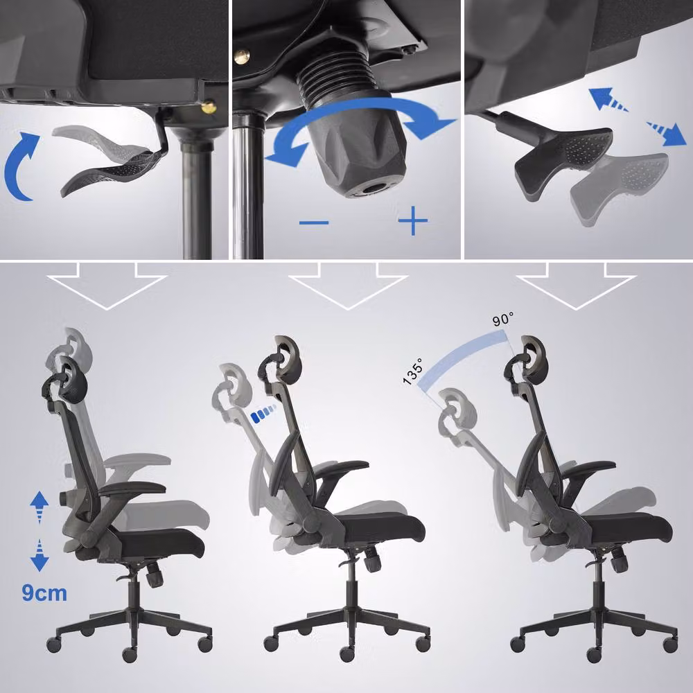 Realm of Thrones Black High-Back Mesh Office and Gaming Chair with 3D Headrest and Lumbar Support – 7