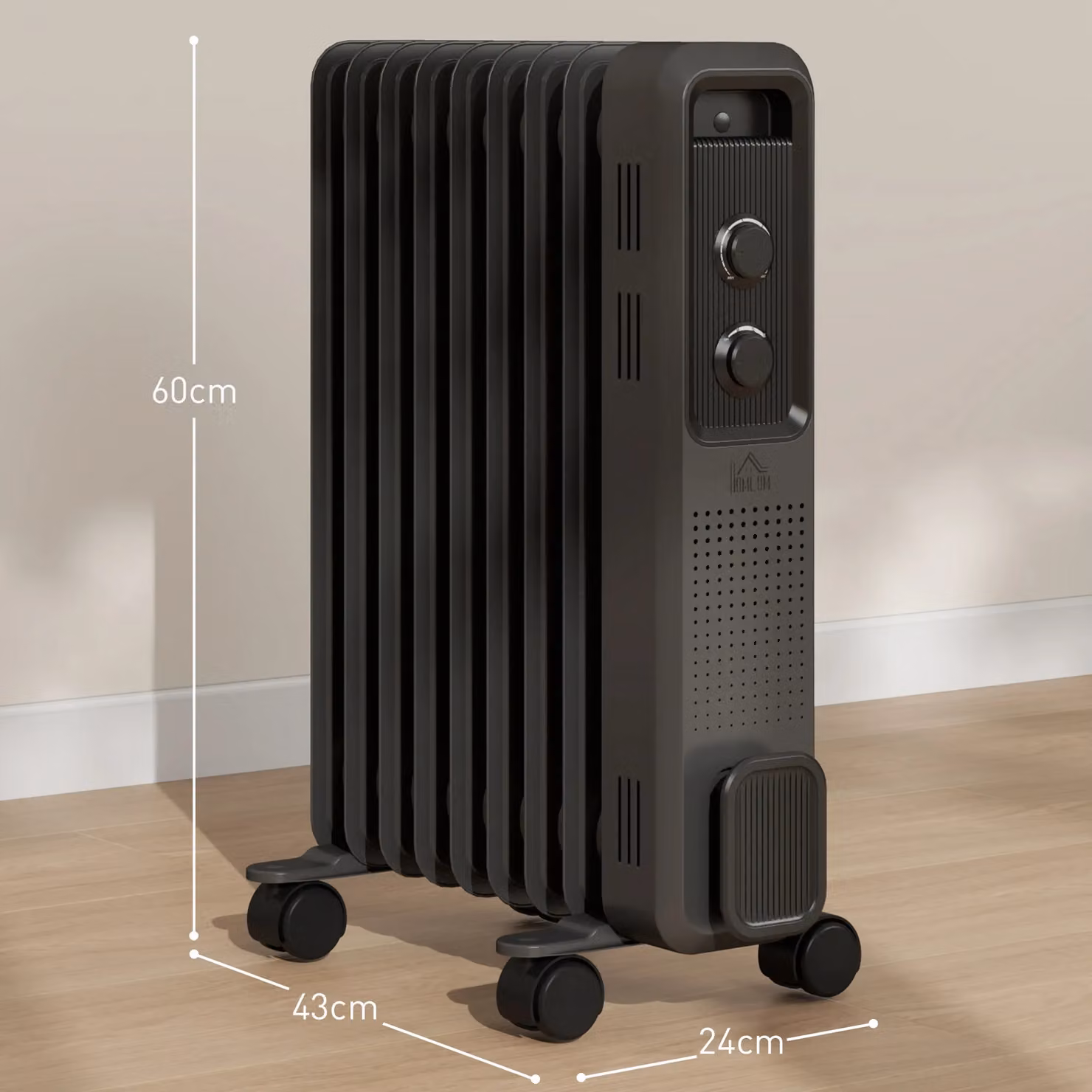 HOMCOM 2000W Portable Oil Filled Radiator with Overheat and Tilt Protection, Grey – 3
