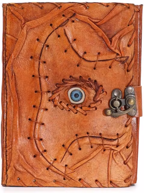KDMK Evil Eye Hardcover Journal with Faux Leather Cover and Deckle Edge Paper in Brown