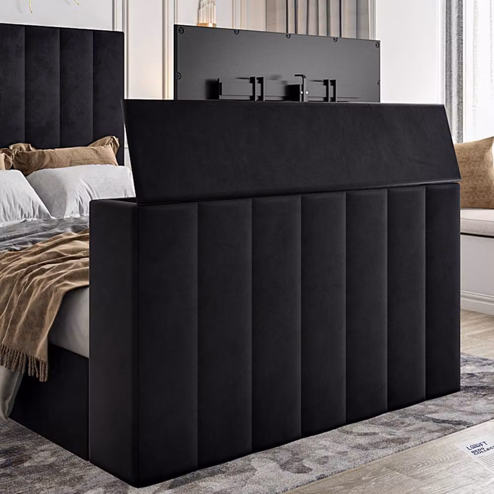 KDMD Argyll Black Velvet Upholstered Double Bed Frame with Lift Up Base W/D/H: 140 x 200 cm – 4