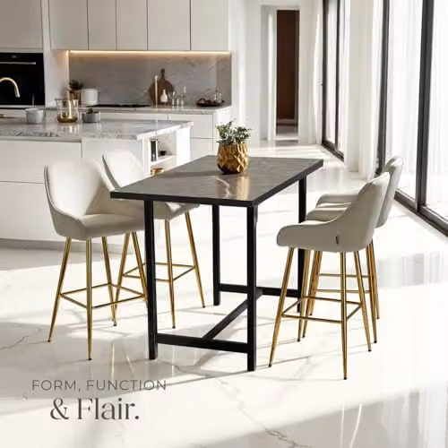tectake Set of 2 Swivel Bar Stools with Velvet Fabric and Gold Metal Legs in Cream and Gold – 2