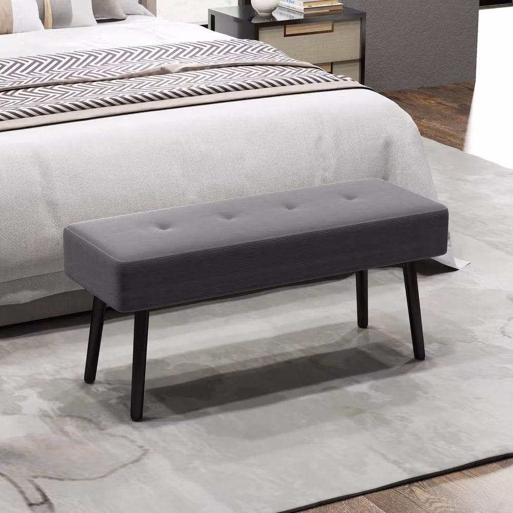 STILVORA Grey Corduroy Bedroom Bench with Metal Legs, Width: 100 cm – 2