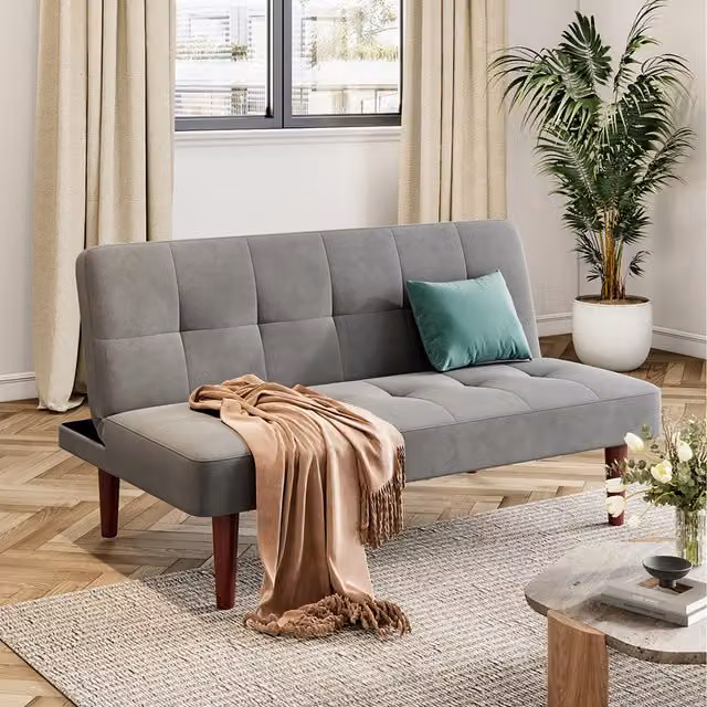 Komore Grey Fabric 2-Seater Click-Clack Convertible Sofa Bed