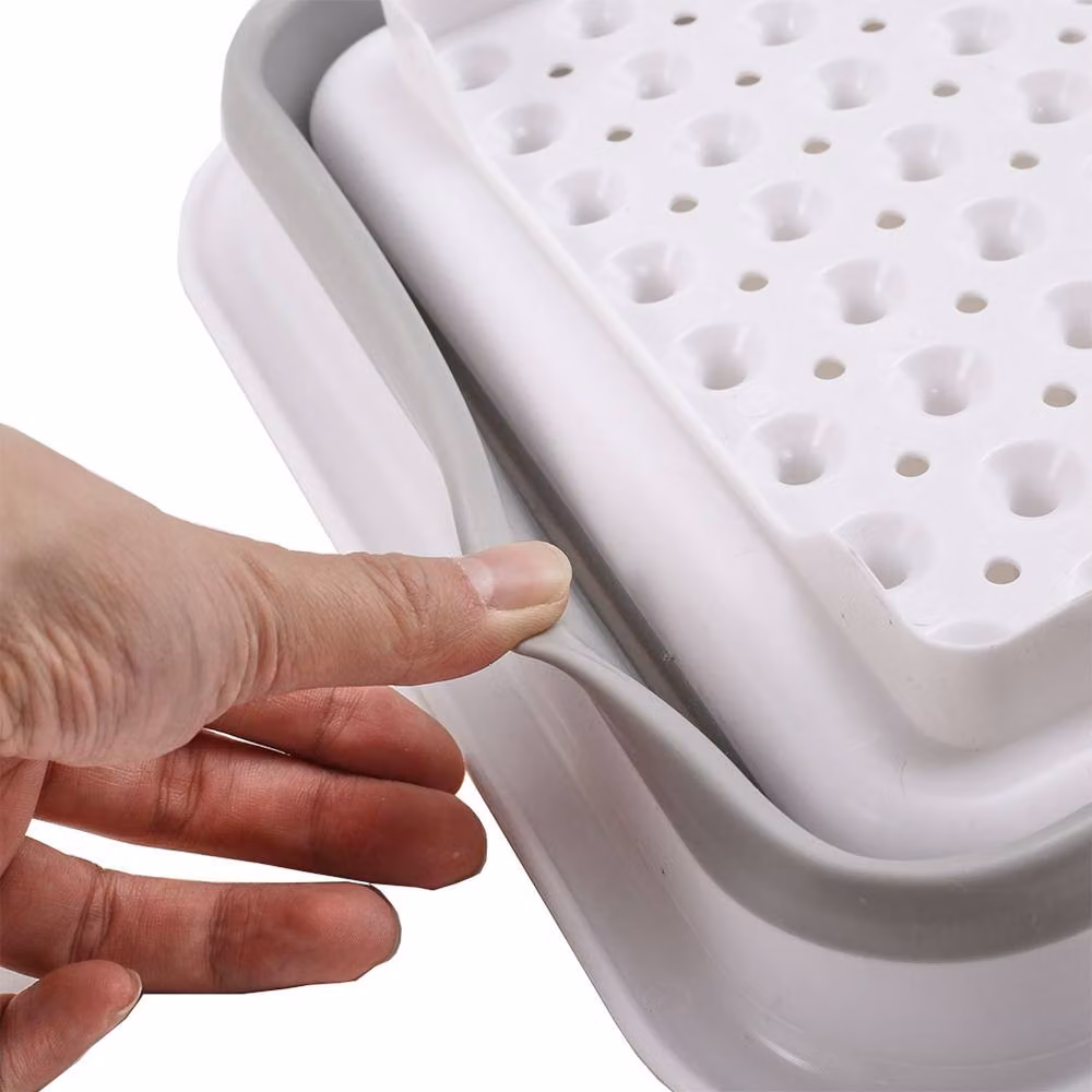 Garden Sanctuary Collapsible Plastic Dish Rack Drainer with Cutlery Holder, Grey, W: 36.5 cm, D: 13.0 cm – 5