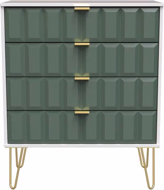 Ready Assembled 2 U Metro 4 Drawer Chest in Green and Gold – 1