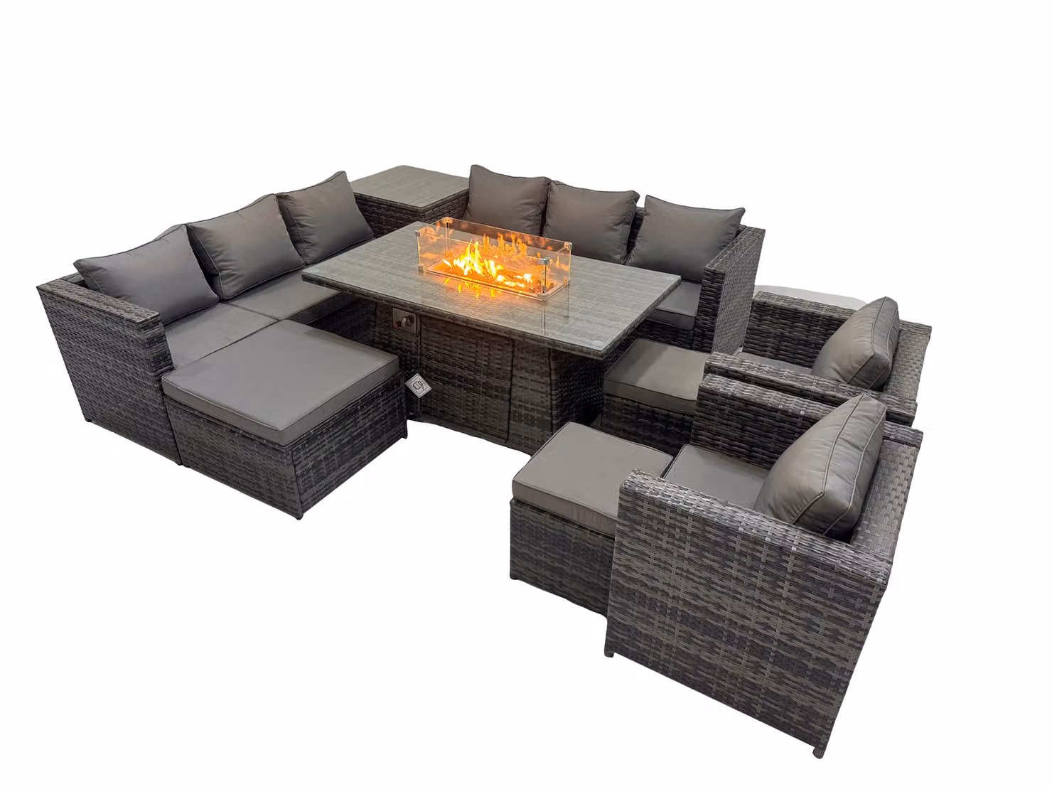 Fimous 11 Seater U-Shape Rattan Garden Furniture Set in Dark Grey with Upholstered Cushions, Ottoman and Coffee Table – 2