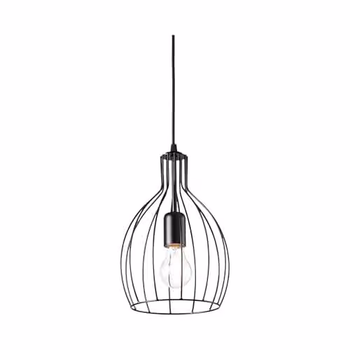 Ideal Lux Ampolla-2 Matt Black Cage Style Industrial Suspended Pendant Light