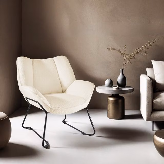 Tectake Scandinavian Tub Armchair in Boucle and Velvet Fabric with Metal Frame