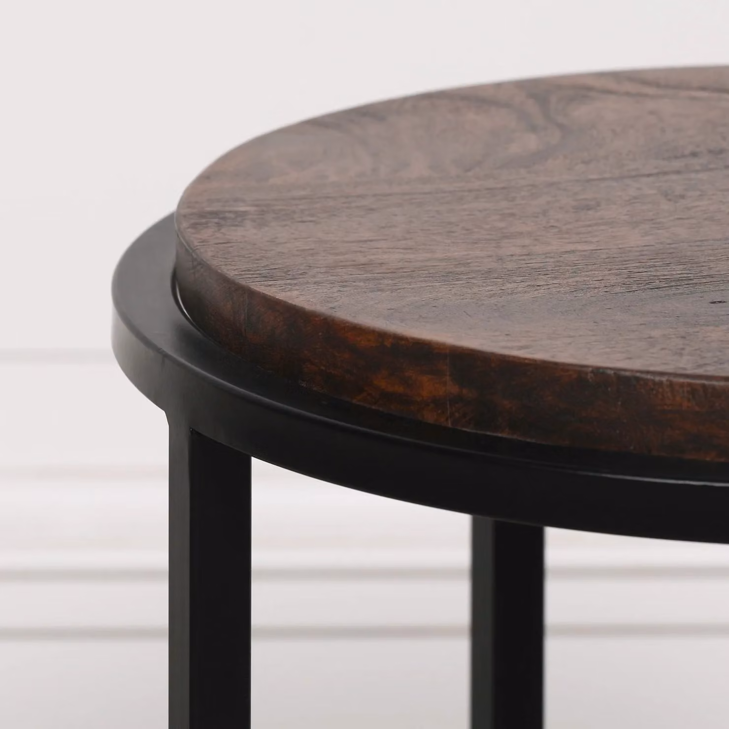 Glasstone Industrial Round Occasional Table with Black Metal Frame and Chocolate Wood Top – 2