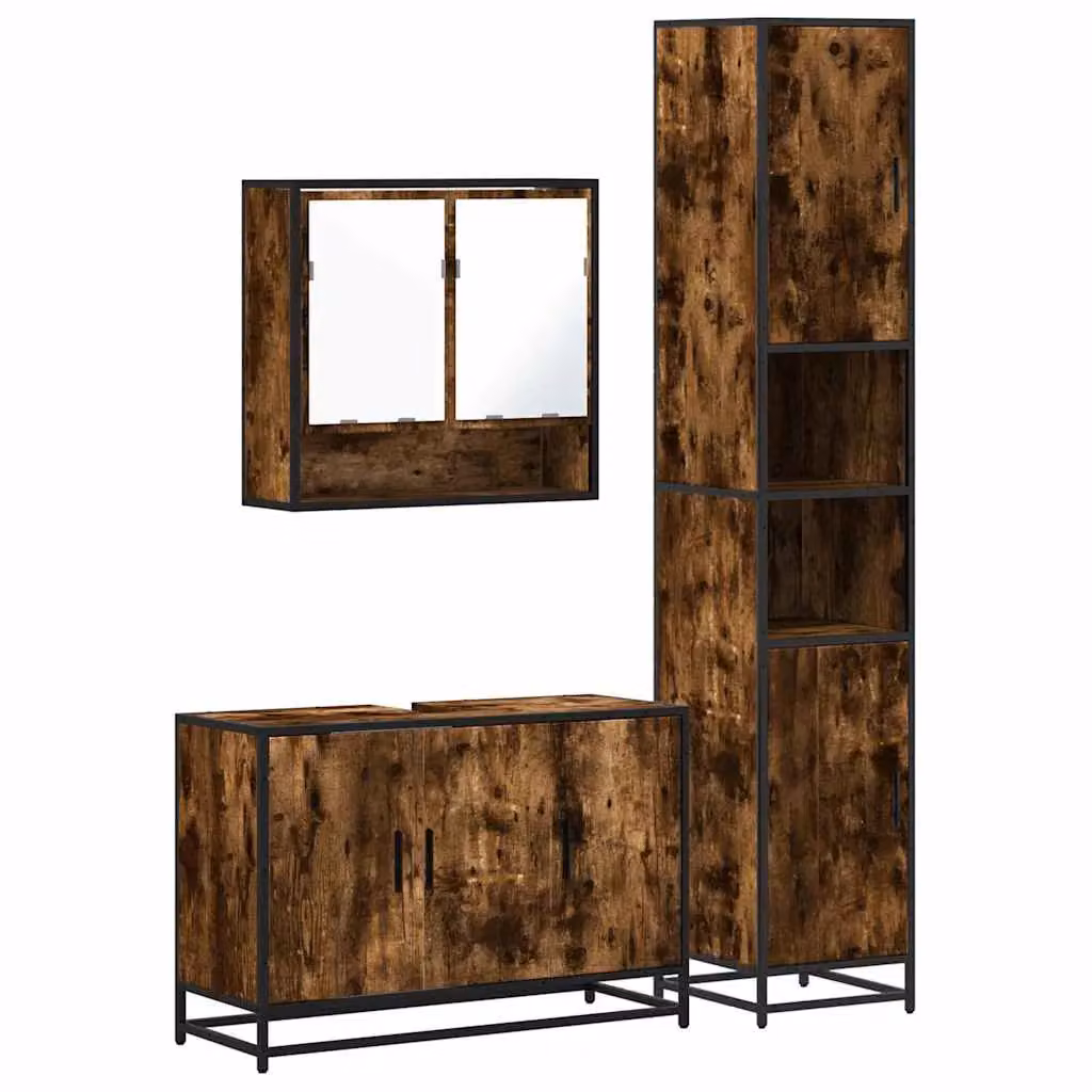 Berkfield Home 3 Piece Industrial Bathroom Furniture Set in Smoked Oak Brown – 2