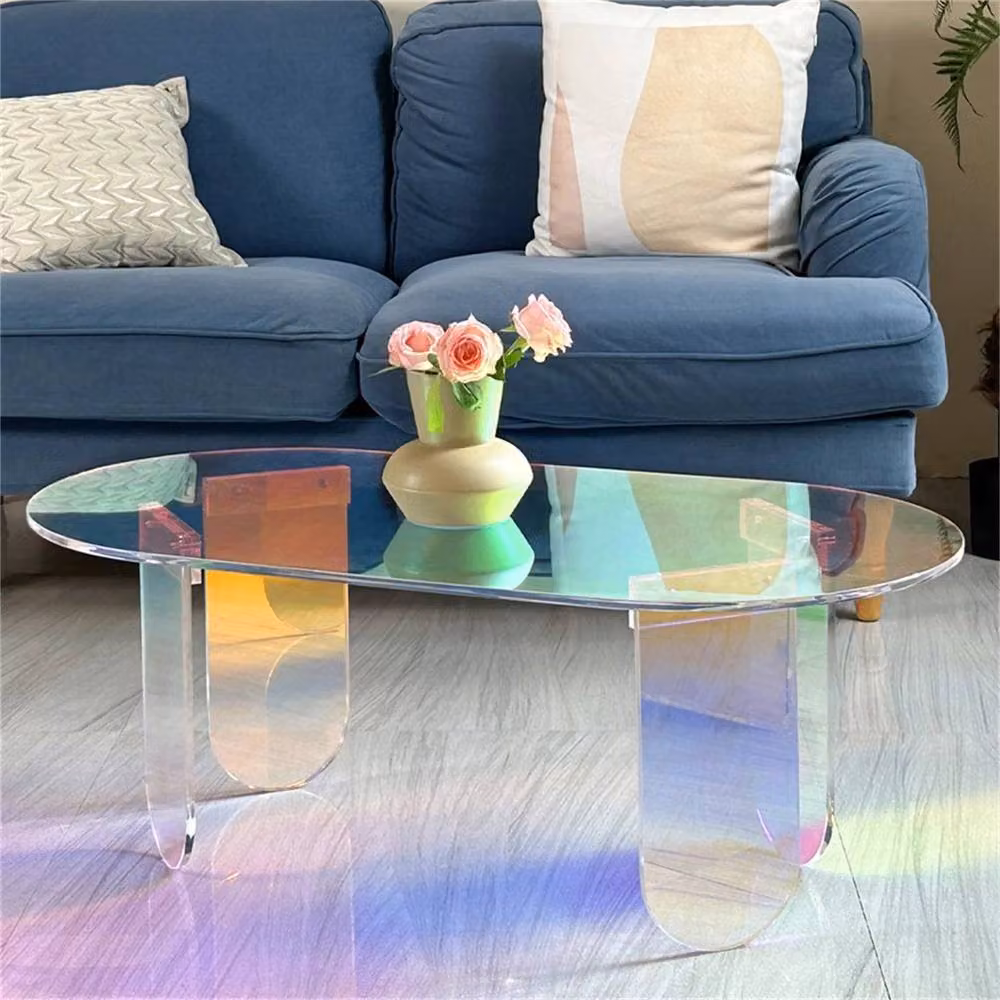 NESTLUNE Rainbow Clear Acrylic Oval Coffee Table – 3