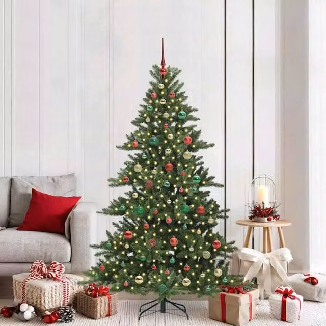 Berkfield Home Artificial Hinged Christmas Tree with 300 LEDs, Green, Height: 180 cm