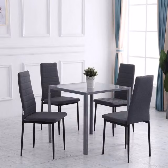 FORGEVIO High Back Dining Chairs in Grey Upholstered Linen-Touch Fabric