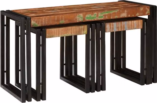 Berkfield Home Nesting Tables, 3 Pack of Solid Reclaimed Wood in Multicolour – 1