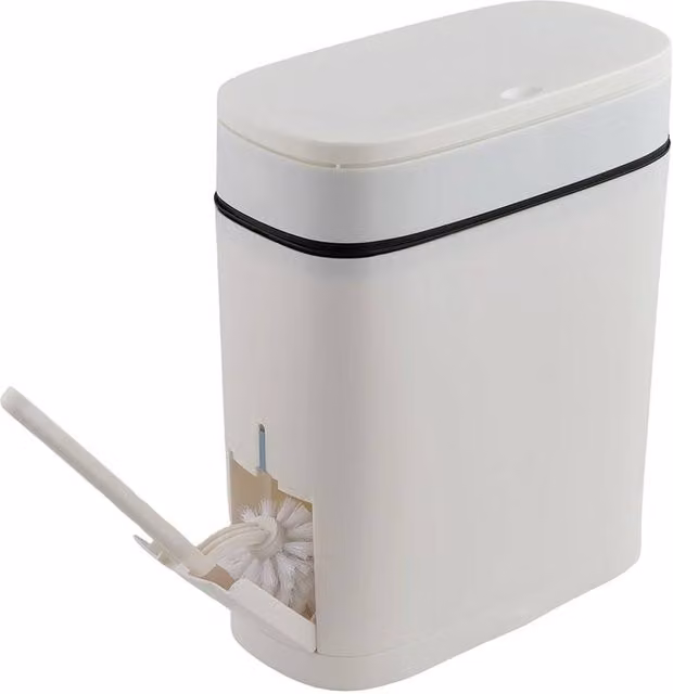 Living and Home 12L Slim Touch Trash Bin with Toilet Brush Set in White
