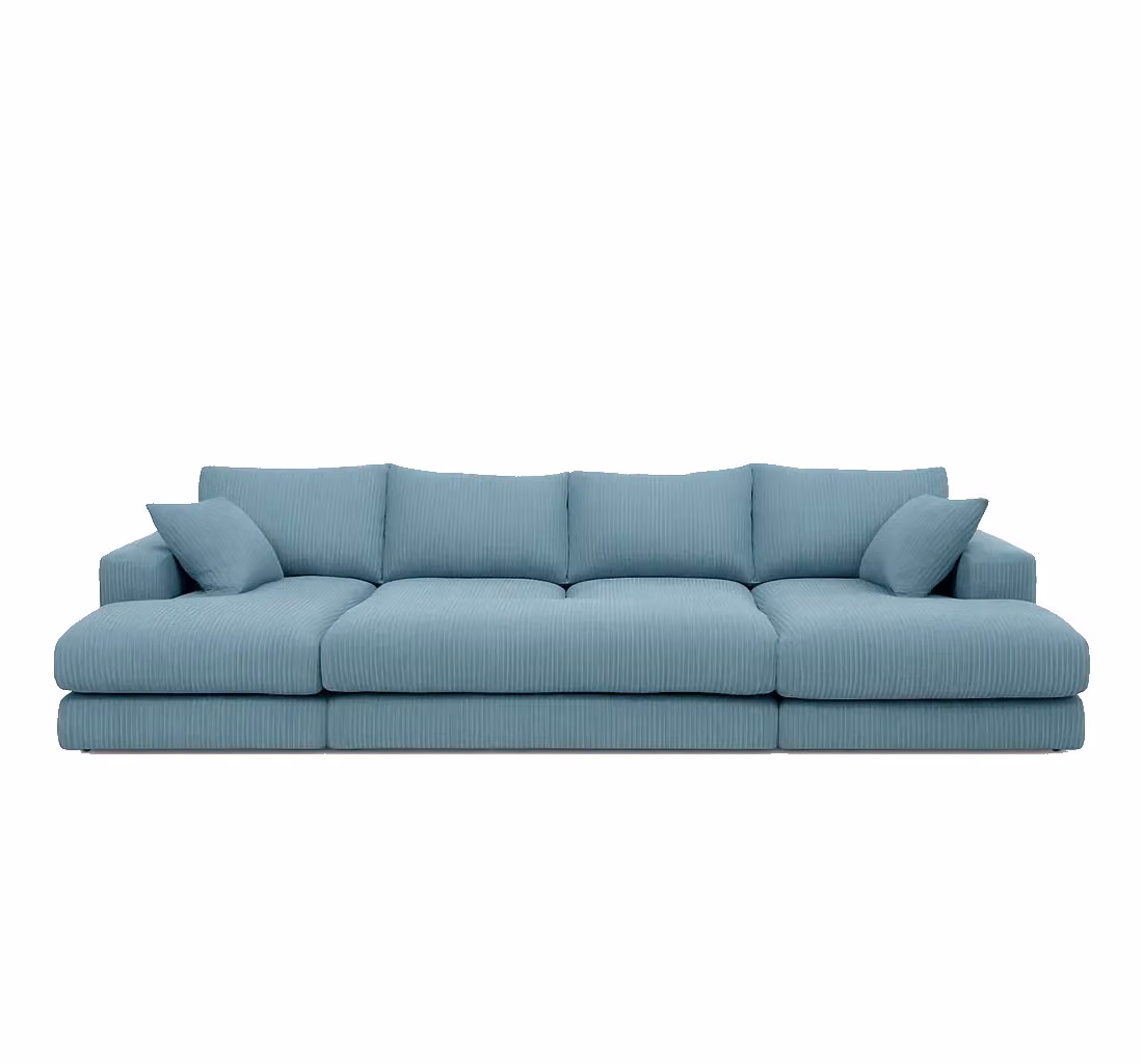 LUXURY LIFE Brooklyn L-Shape Corner Sofa with Matching Ottoman and Scatter Cushions in Pale Blue Jumbo Cord Fabric – 2