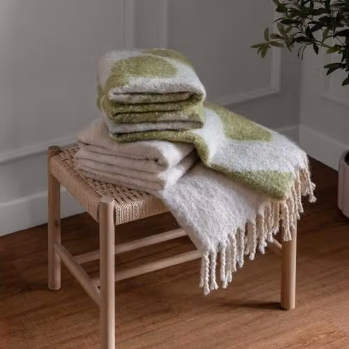 HOEM Meta Abstract Jacquard Faux Mohair Throw in Green, W: 130 cm, D: 180 cm – 3