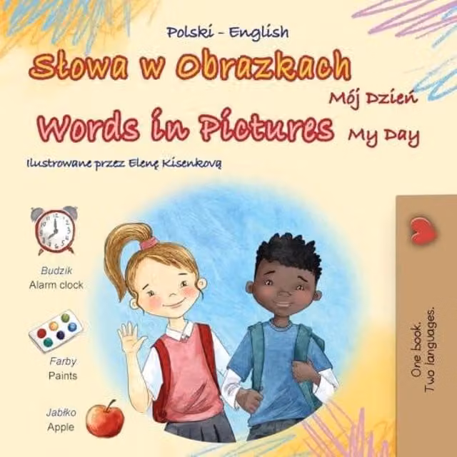 Kidkiddos Books Words in Pictures My Day Polish English Bilingual Childrens Book in White and Multicolour